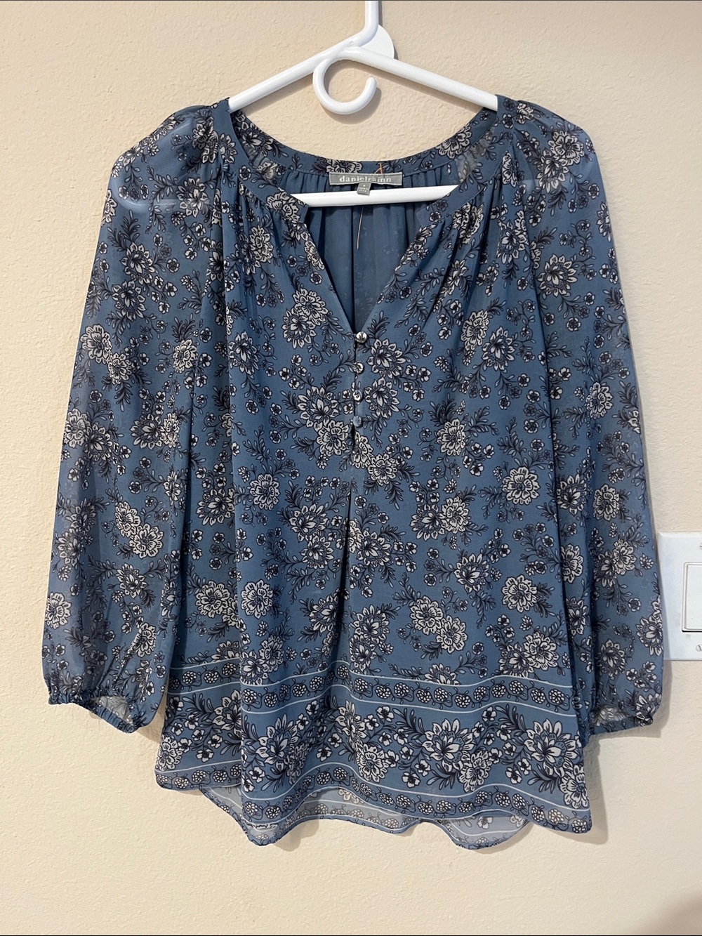 Daniel Rainn Dusty Blue Floral Peasant Blouse